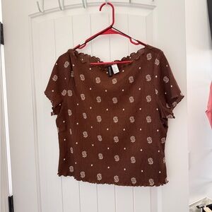 Brown Floral Short Sleeve Top